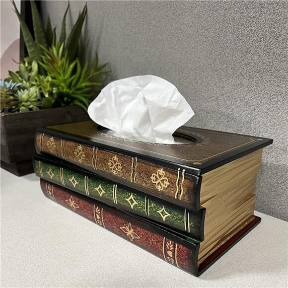 Crafted Classical Retro Wooden Antique Book Tissue Box Cover Rectangular Tissue - Picture 5 of 7